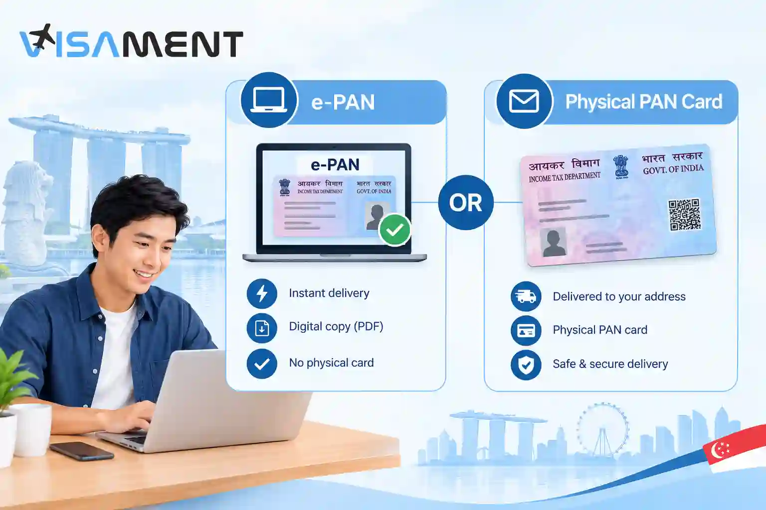 e-PAN and physical PAN card options for applicants in Singapore