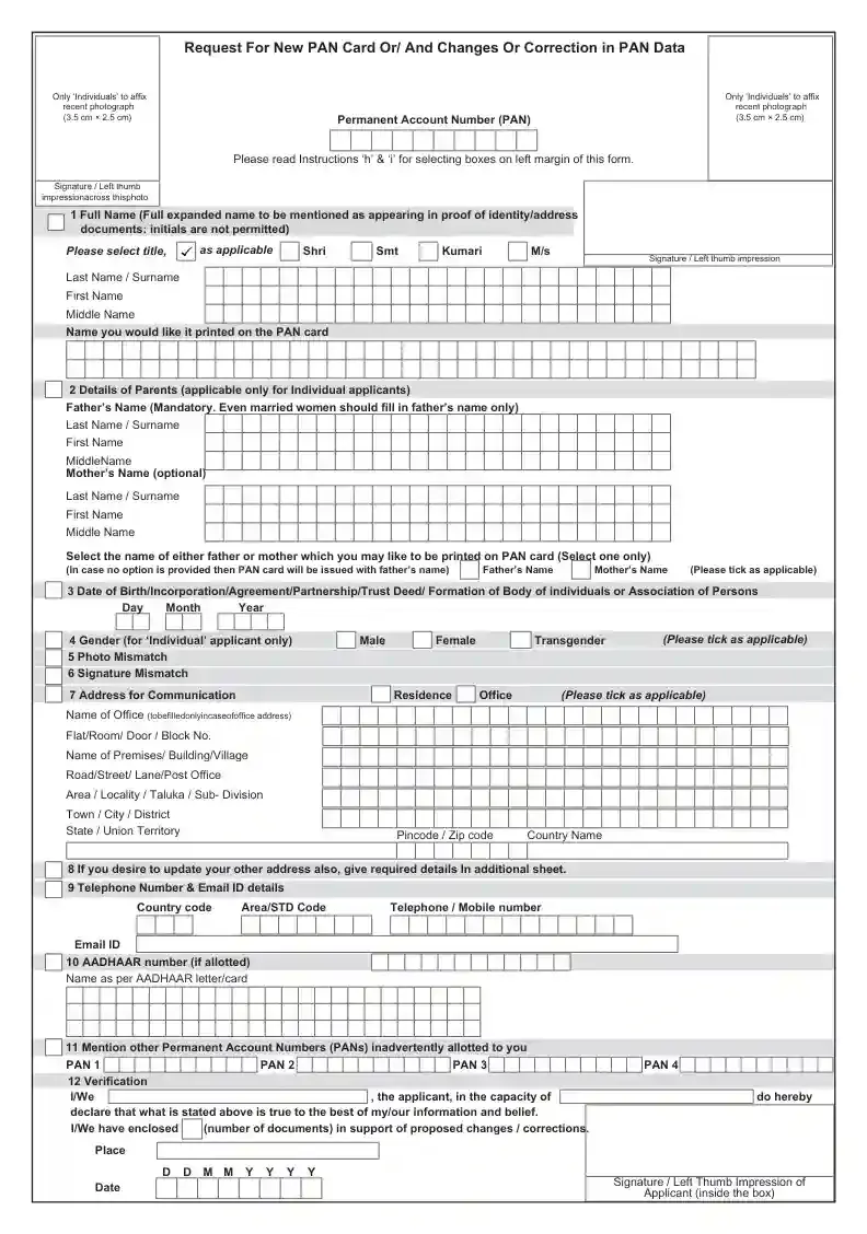 PAN card name change after marriage form PDF